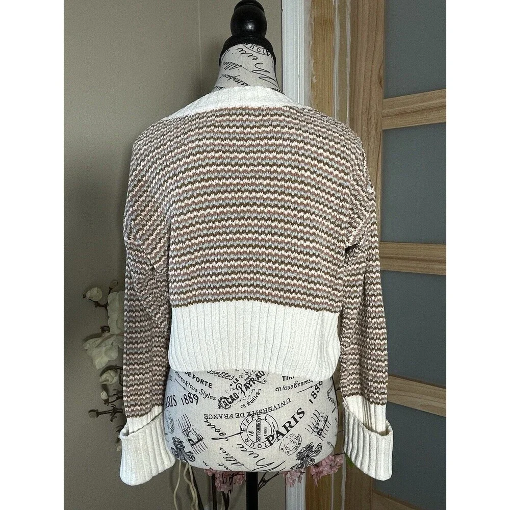 Pink Rose Chevron Knit Cropped Sweater Womens Small V-neck Pullover Cottagecore